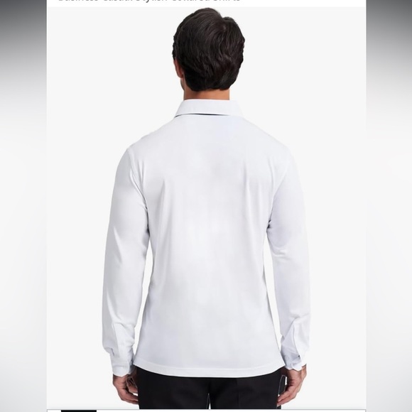 Long Sleeve Polo Shirts Cotton Blend Business Casual Stylish Collared Shirts - Picture 4 of 9